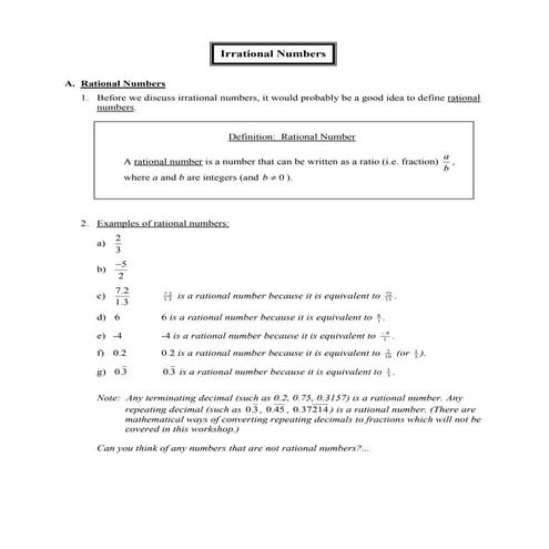 Irrational numbers
