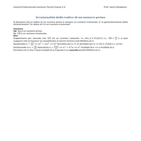 Irrazionalità della radice di un numero primo [sc]