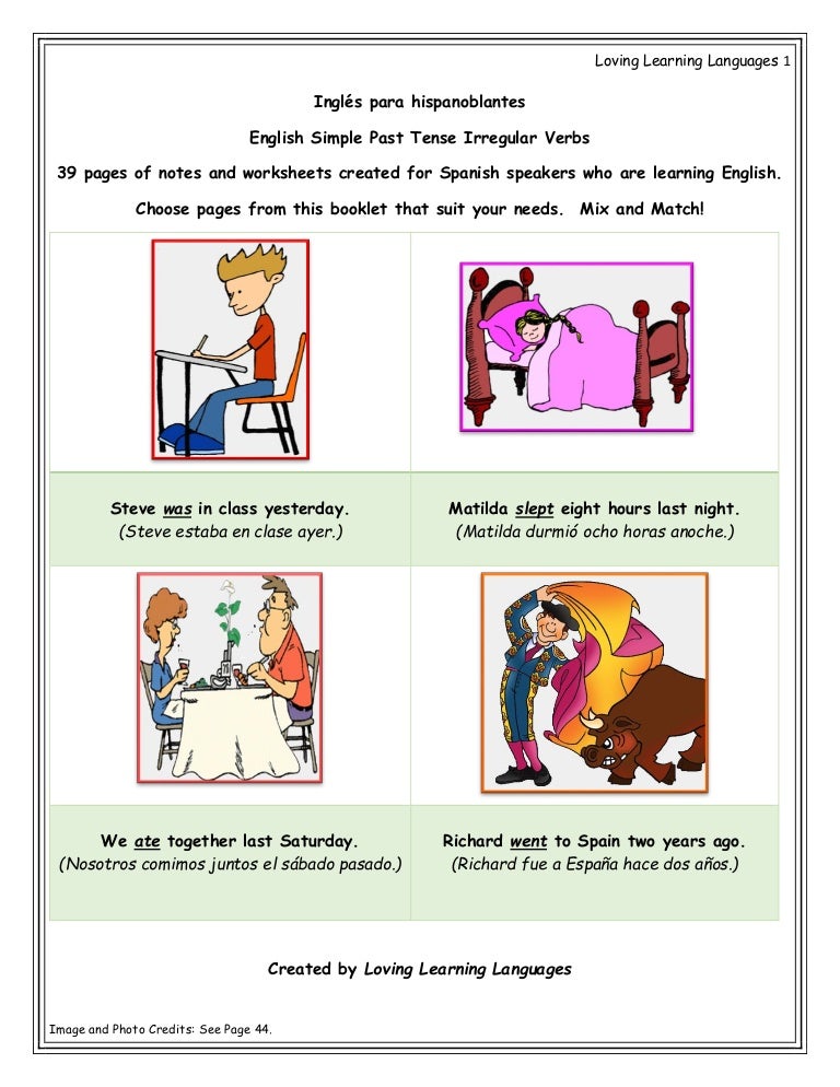 Inglés Para Hispanoblantes English Simple Past Tense Irregular Verbs