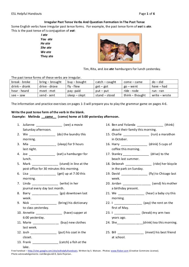 irregular past tense verbs and question formation in the past tense