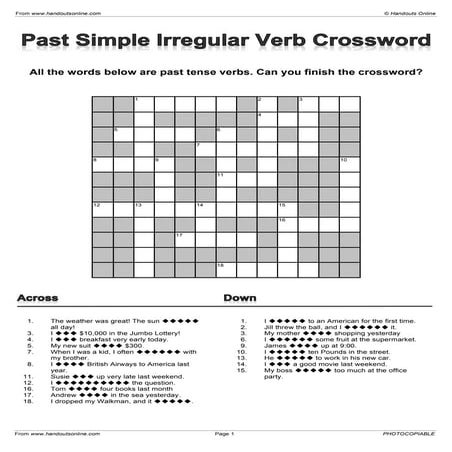 Irregular verbs crosword past simple