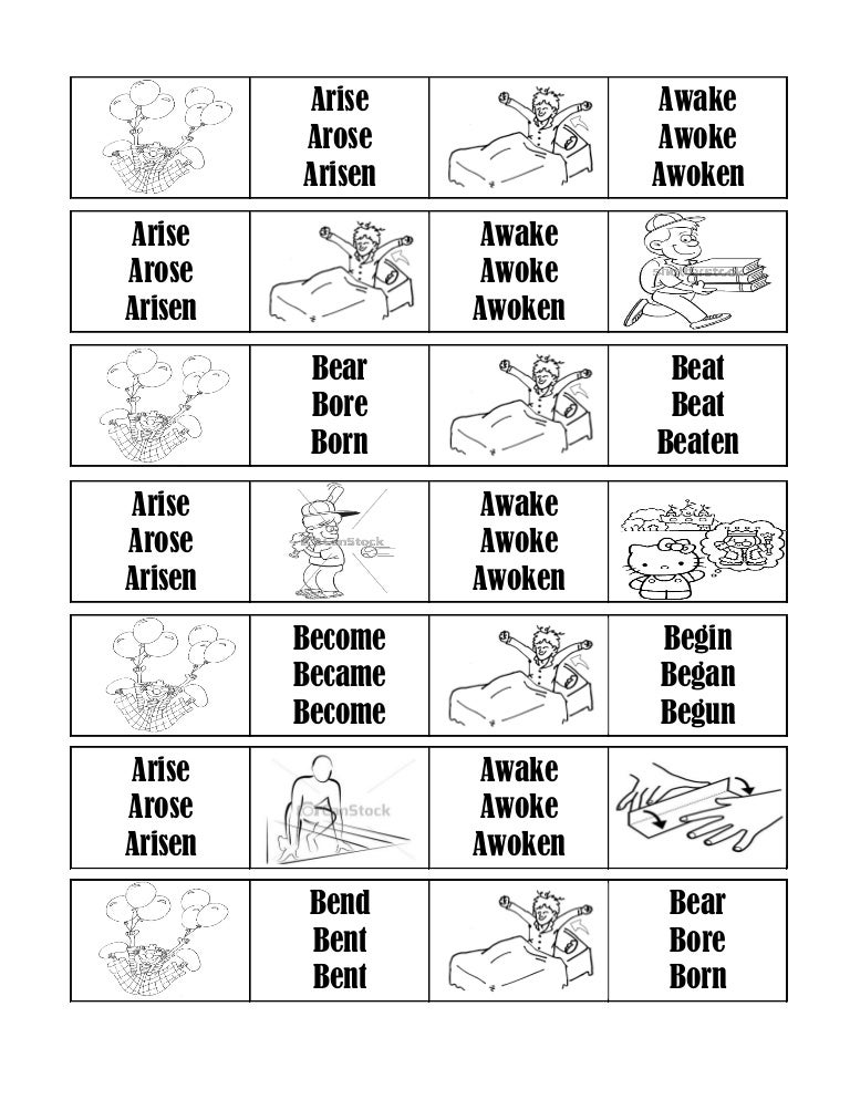 irregular verbs domino coloring