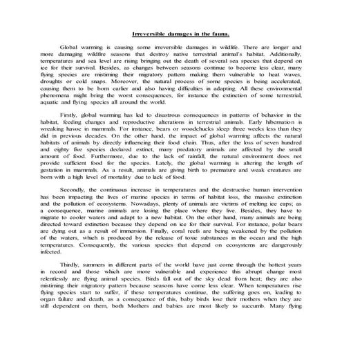 Irreversible damages in the fauna (essay communicative competence)