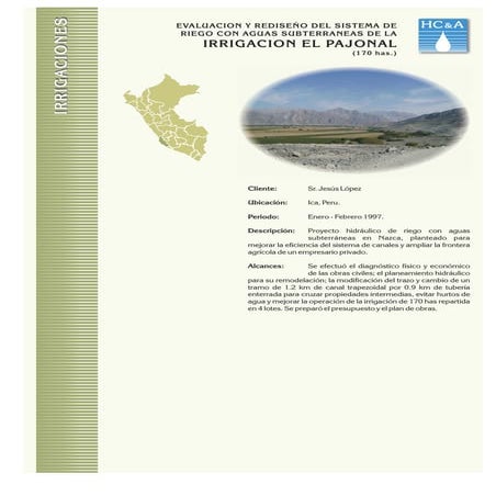 IRRIGACIÓN: EVALUACION Y REDISEÑO DEL SISTEMA DE RIEGO CON AGUAS SUBTERRANEAS...