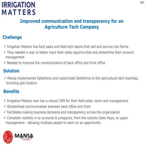 Irrigation Matters  Salesforce Implementation