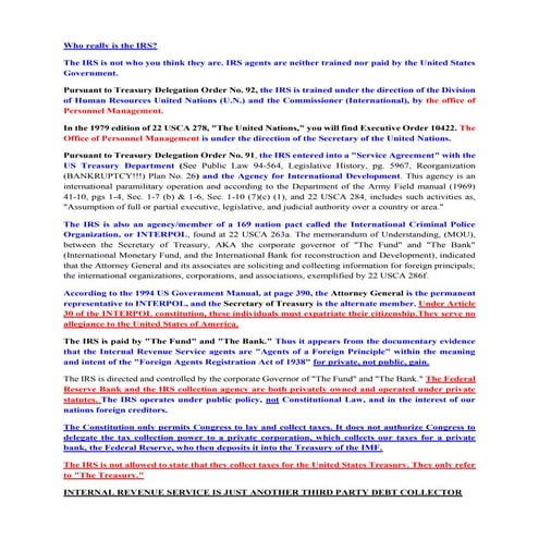 Is the IRS a 3rd party debt collector for "The Treasury" of a foreign corpora...
