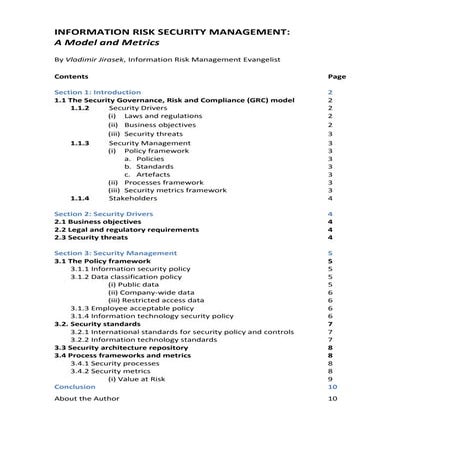 Information Risk Security model and metrics