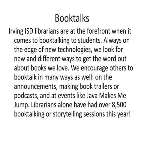 Irvingisd booktalks
