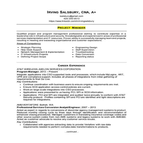 Irving salsbury project manager