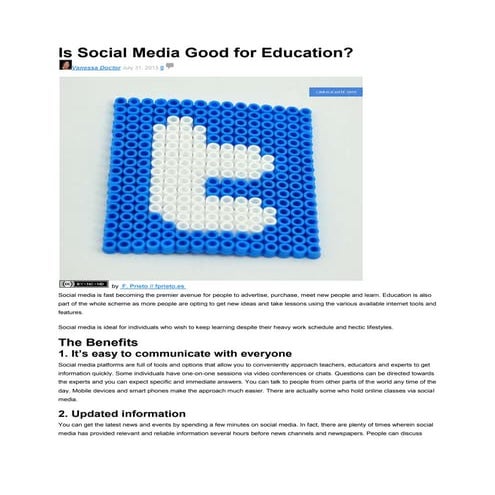 Role of social media in education | PDF