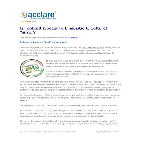 Is Football a Linguistic Cultural Mirror?