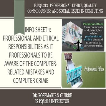 Professional and Ethical Responsibilities as IT Professionals to be ...