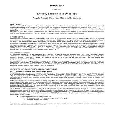 Efficacy endpoints in Oncology