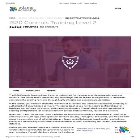 Is20 controls training level 2  - Adams Academy