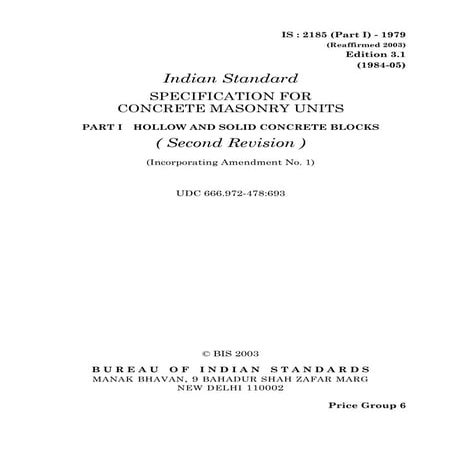 Is 2185 1 1979(2003) | PDF