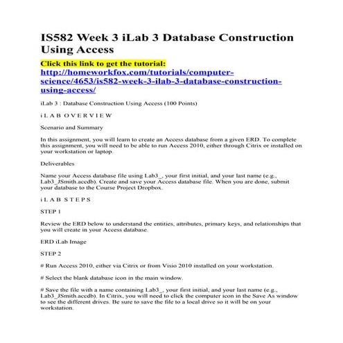Is582 week 3 i lab 3 database construction using access | DOC