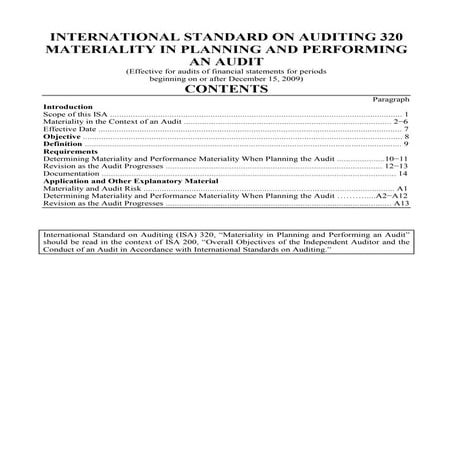Isa 320 materiality in planning and performing an audit en ingles
