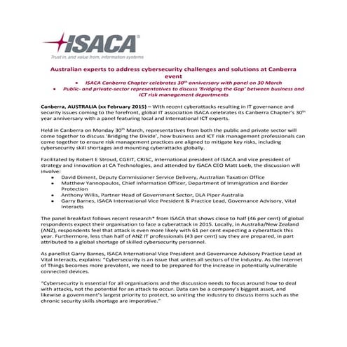 ISACA Canberra 30th annivesary press release