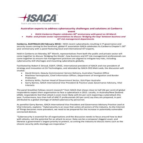 ISACA Canberra 30th annivesary press release