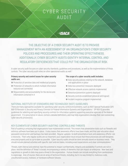 ISACA Cybersecurity Audit course brochure