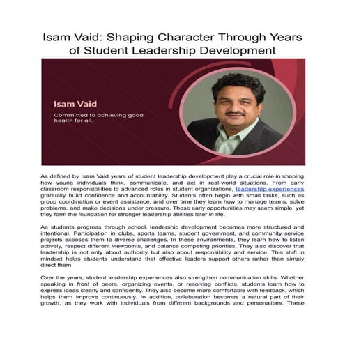 Isam Vaid_ Years of Student Leadership Development_ Building Future ...