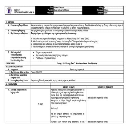 Isang Libo't  Isang Gabi _DLP. o banghay aralin