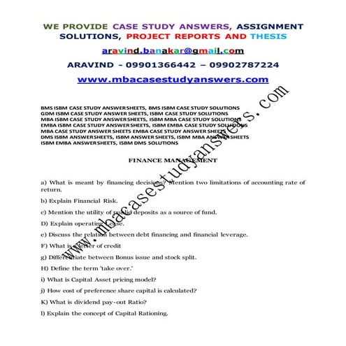 Isbm mba case study answer sheets. emba bms dms   9902787224 - 9901366442