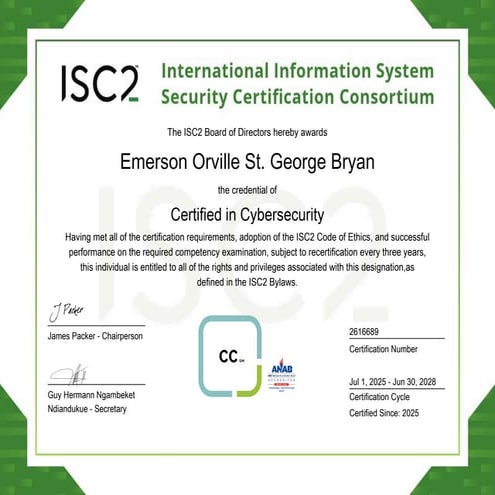 ISC2 Certified in Cybersecurity (CC) Certificate