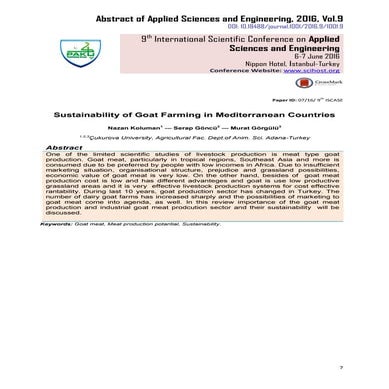 Sustainability of Goat Farming in Mediterranean Countries