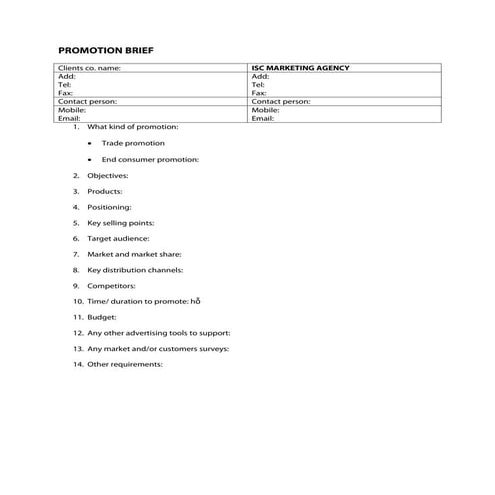 ISC Marketing - Promotion Brief