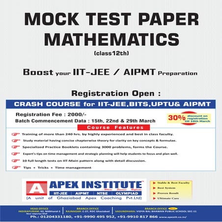I.S.C. Class XII MATHEMATICS Sample Papers 2016