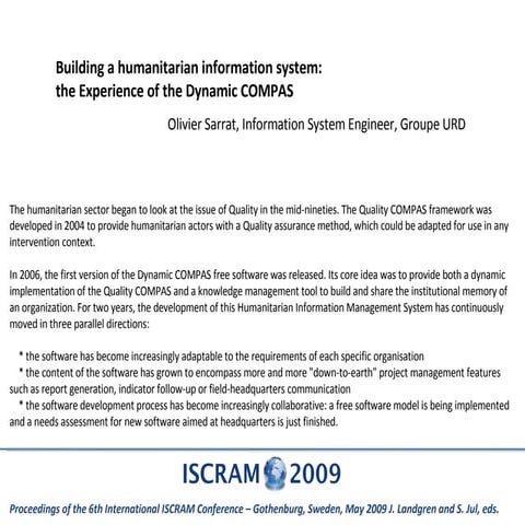 Dynamic COMPAS at ISCRAM 2009