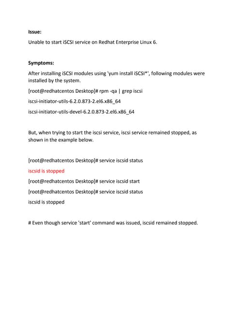 iscsid remains stopped in redhat EL 6