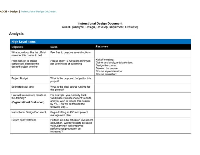 ISD / ADDIE Design Document Template