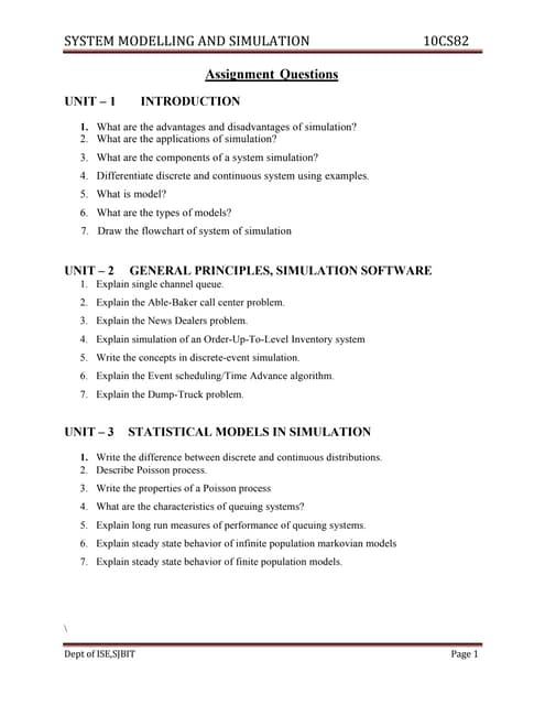 Ise viii-system modeling and simulation [10 cs82]-assignment