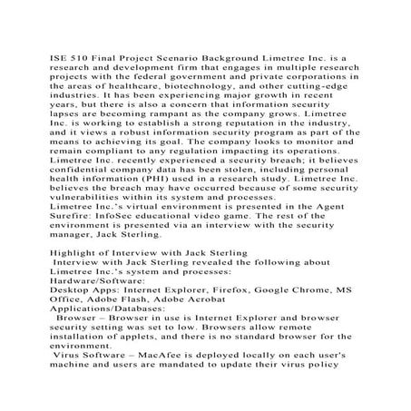 ISE 510 Final Project Scenario Background Limetree Inc. is a resea.docx