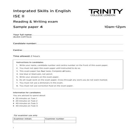 Trinity Integrated Skills in English II Sample Paper 4 (with answers)