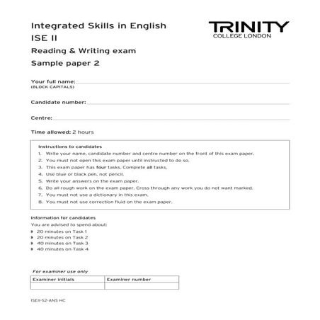 Trinity Integrated Skills in English II Sample Paper 2 (with answers)