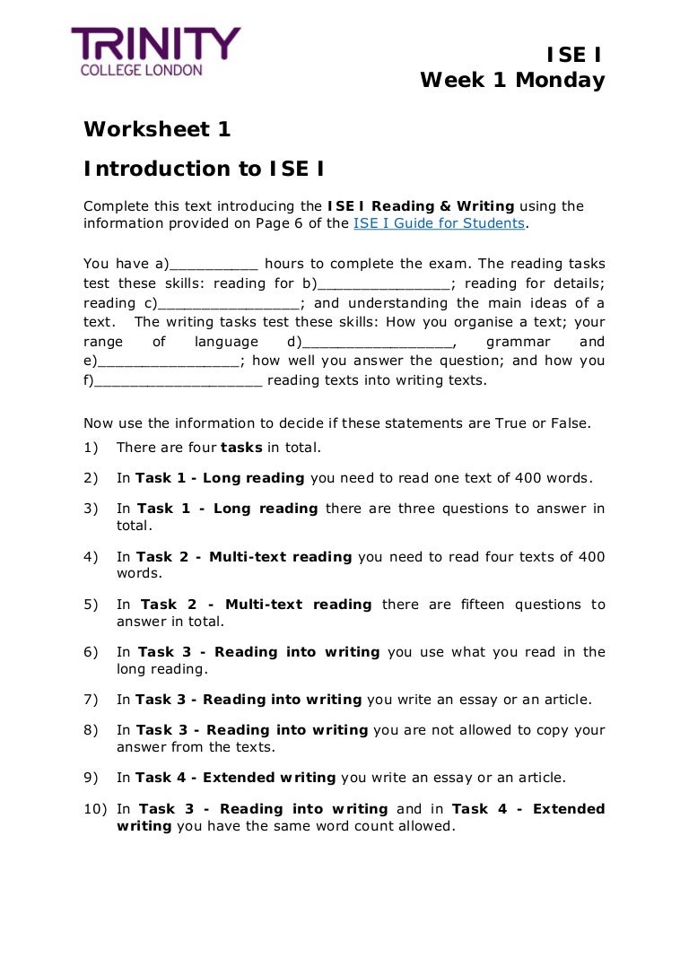 Ise I Worksheets - Ise I Worksheets