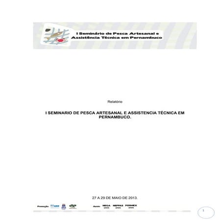 I Seminário da Pesca Artesanal e Assistência Técnica em Pernambuco 