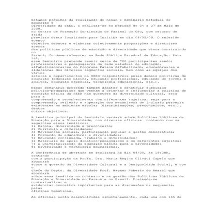 I SemináRio Estadual De EducaçãO E Diversidade Paraná