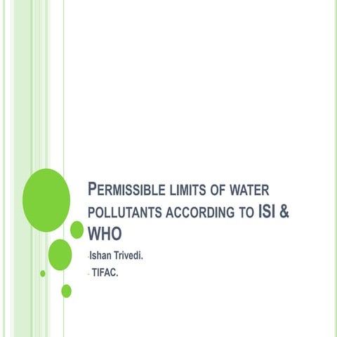 Permissible limits of water pollutants in drinking water.