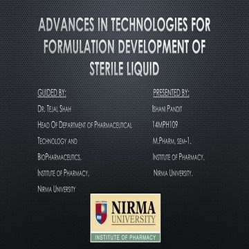 Advances in Technologies for Formulation Development of Sterile Liquid ...