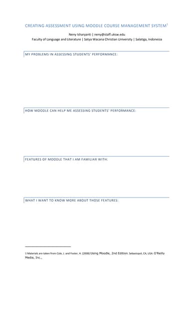 Handout for Creating Online Assessments Using Moodle CMS PowerPoint