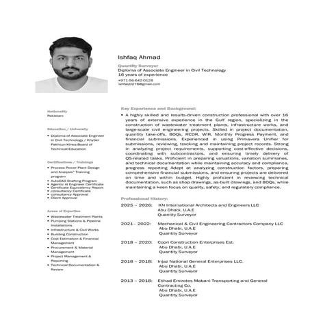 Ishfaq Ahmad Quantity Surveyor As Consultant KN International ...