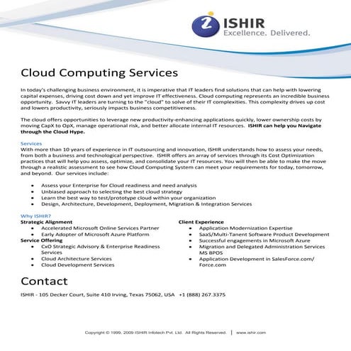 White paper : Cloud Computing Services