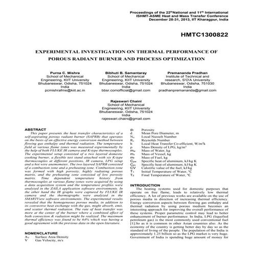 EXPERIMENTAL INVESTIGATION ON THERMAL PERFORMANCE OF POROUS RADIANT BURNER AN...