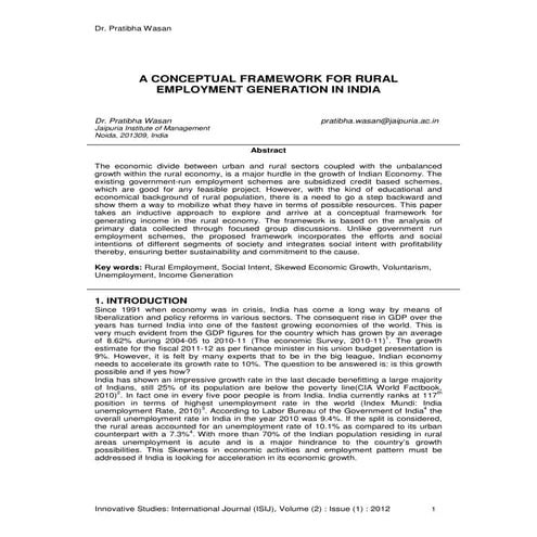 A CONCEPTUAL FRAMEWORK FOR RURAL EMPLOYMENT GENERATION IN INDIA