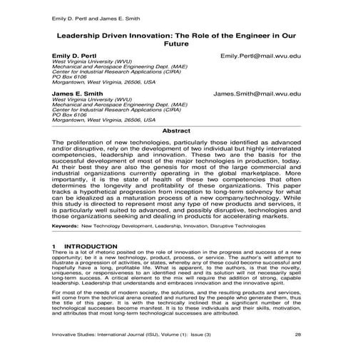 Leadership Driven Innovation: The Role of the Engineer in Our Future