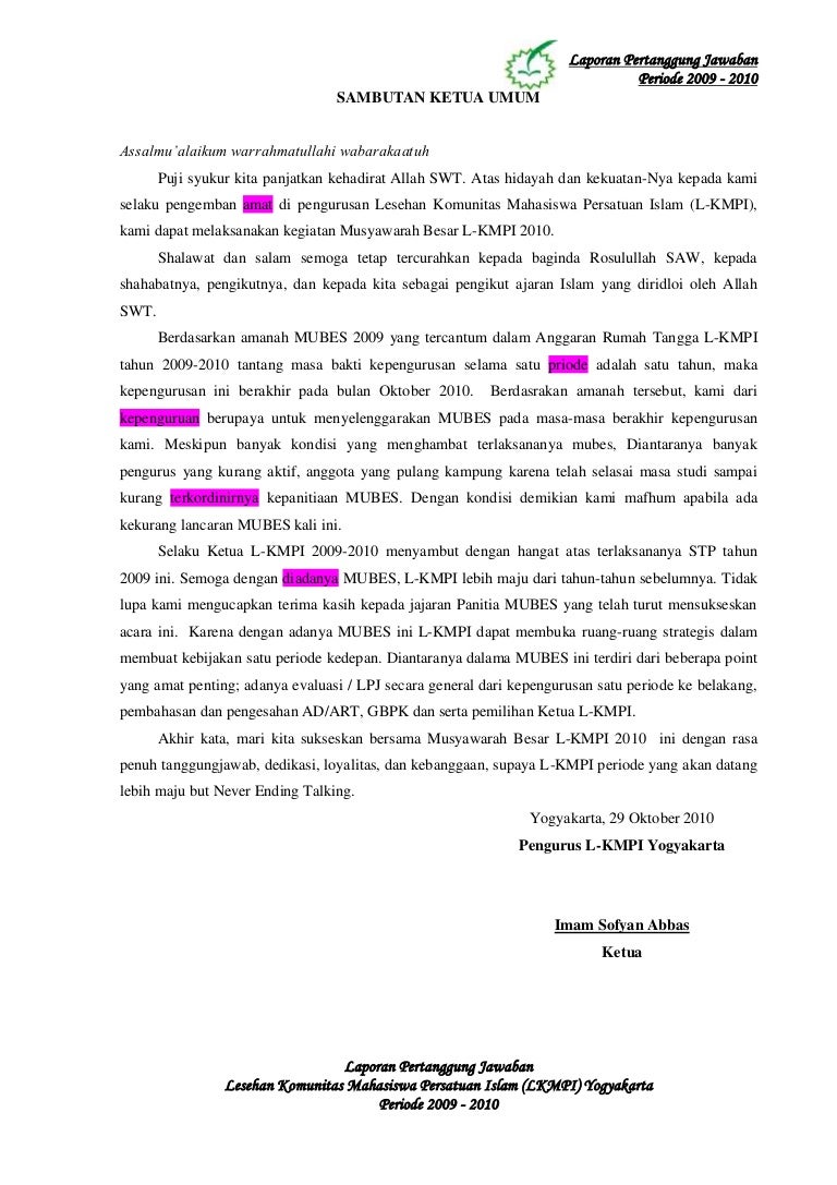 Contoh Kata Sambutan Ketua Pelaksana Mubes